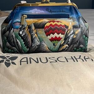 Anuschka Hand-Painted Kisslock Clutch with Hot Air Balloon Design